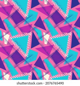 Urban seamless pattern with chaotic grunge spots and curved geometry elements