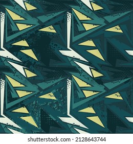 Urban seamless pattern with curved geometry elements and grunge spots