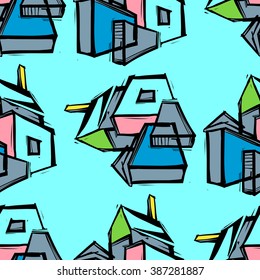 Urban seamless pattern. Vector line art.