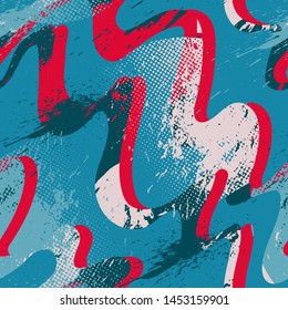 Urban seamless pattern with wave grunge elements.