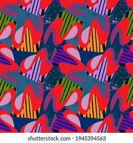 Urban seamless pattern with wave shapes, dots and grunge spots for prints, textile, texture