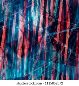 Urban seamless texture with dots and stripes. Blue, black, red colors. Abstract vector background for web page, banners backdrop, fabric, home decor, wrapping