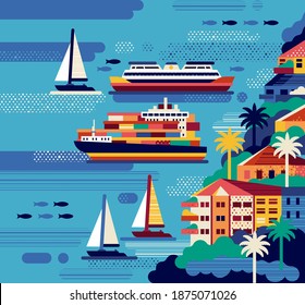 Urban Seaside landscape. Vector Illustration 