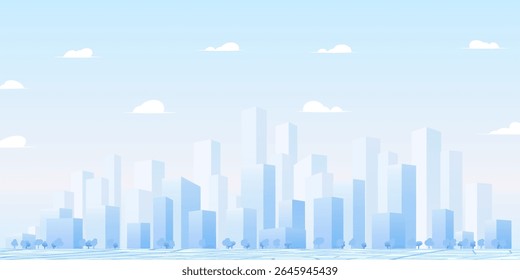 Urban set silhouette landscape. Abstract horizontal banner, background cityscape. Panorama in frat style, header images for web. City buildings of business district. Vector simple geometric