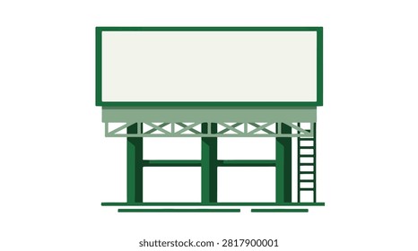 urban setup featuring a green construction billboard with metal support and stairs in a city scene for advertising or structural display