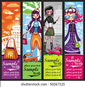 Urban shopping girls - banners set with copyspace (girls banners series)