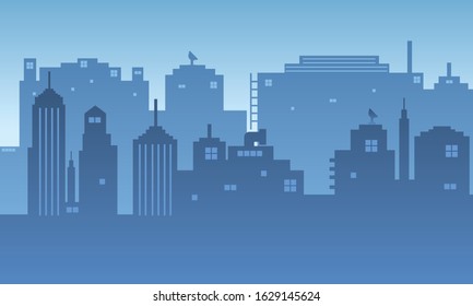 Urban silhouette background with the many buildings