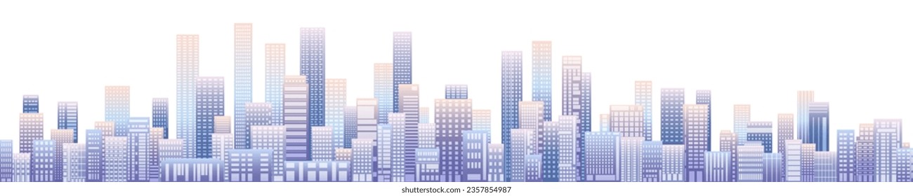 Urban silhouette landscape. Abstract horizontal banner, background cityscape. Panorama in frat style, header images for web. City buildings of business district. Vector illustration simple geometric