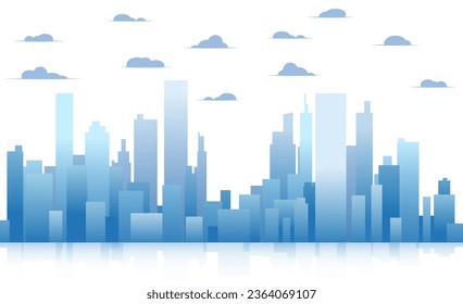 Urban silhouette landscape. Abstract horizontal banner, background cityscape. Panorama in frat style, header images for web. City buildings of business district. Vector illustration simple geometric