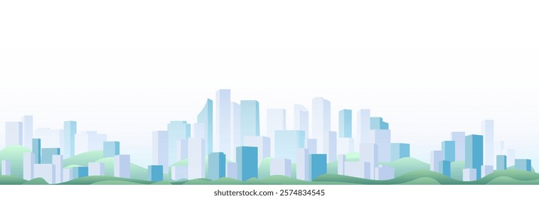 Urban silhouette landscape of modern city. Abstract horizontal banner. Panorama in frat style, header images for web. City buildings of business district. Vector illustration simple geometric