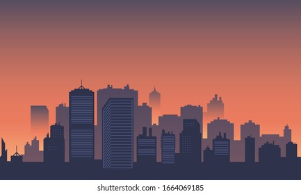 Urban silhouette with many buildings skycraper and mall.