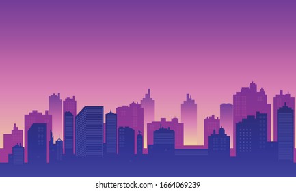 Urbane Silhouette mit vielen Gebäuden Skycraper und Mall.