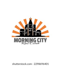 Urban Silhouette with Morning Sun shining behind it Logo Design