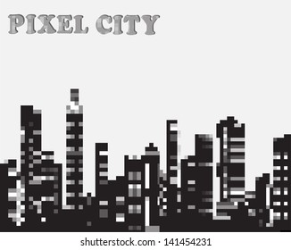 Urban silhouette in the pixel vector graphics