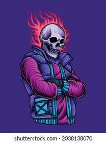 Urban skeleton with fire skull head