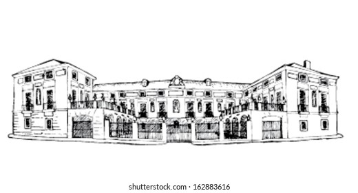 urban sketch of the Casa de Labrador in Aranjuez, Spain