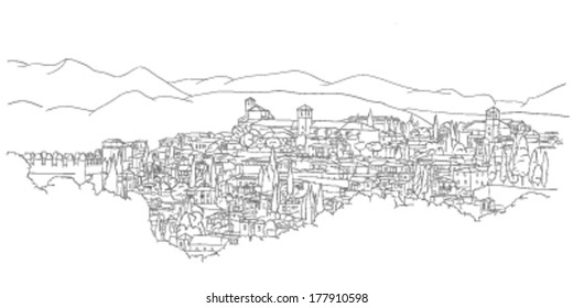 urban sketch of Granada, Spain