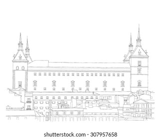 urban sketch of old town of Toledo, Spain 