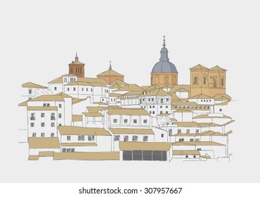 urban sketch of old town of Toledo, Spain 