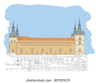 urban sketch of old town of Toledo, Spain 