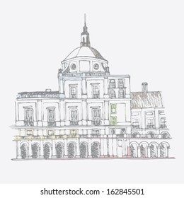 urban sketch of the Royal Palace in Aranjuez