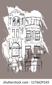 Urban sketching. Hand drawn illustration for your design. Old building. City landscape