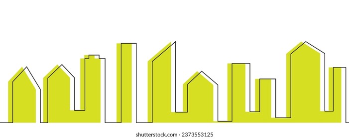 Urban skyline seamless border. Architecture silhouette line art. Vector illustration.