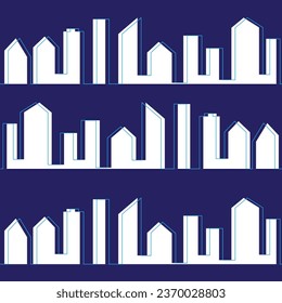 Urban skyline seamless pattern. Architecture silhouette line art. Vector illustration.