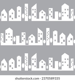 Patrón sin fisuras en el horizonte urbano. Silueta de arquitectura y paisaje urbano. Ilustración vectorial.