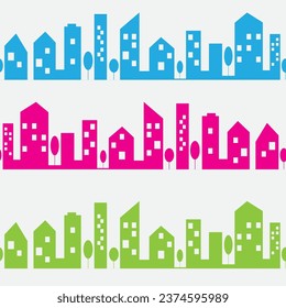 Urban skyline seamless pattern. Architecture silhouette house cityscape. Vector illustration.