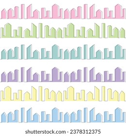 Urban skyline seamless pattern. Architecture silhouette line art. Vector illustration.