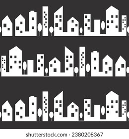 Urban skyline seamless pattern. Architecture silhouette house cityscape. Vector illustration.