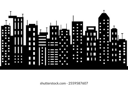 Urban Skyline Silhouette with Varied Building Designs in Black and White
