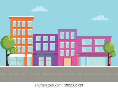 Urban skyscraper buildings view modern cityscape flat horizontal advertising billboards vector illustration