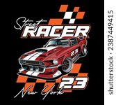 Urban sports race car, New York street racer vector illustration