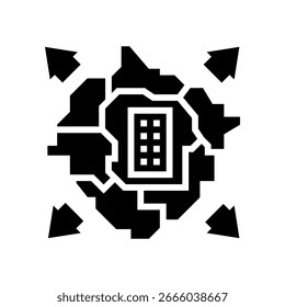 Stadtplan Verstädterung Glyphe Ikone Vektor. Stadtplan Urbanisierungsschild. einzelne Symbolgrafik