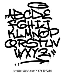 Urban spray graffiti font. Hand lettering typography. White background.
