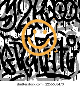 Urban sprayed graffiti background print with ink splashes design. Hipster graphic vector pattern. Vandal street art free style on the wall. Illegal action by using aerosol spray paint.
