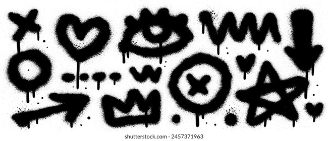 Urban sprayed graffiti doodle punk and grunge shapes collection. Hand drawn abstract scribbles and squiggles, creative various shapes icons. Scribbles, scrawls, stars, heart, curly lines. Vector eps10