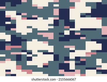 Urban Spring Multi-scale Camouflage, Seamless Pattern. Digi Camo Vector, Modern 8bit Pixel Texture In Yellow, Green And Pink Tones. Digicamo Design.