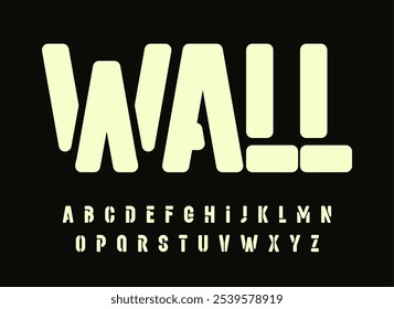 Urban stencil alphabet, bold modular letters, graffiti-inspired typeface with strong industrial design, edgy street typography, contemporary style. Vector typeset.