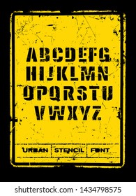 Urban Stencil Rough Font On Distressed Grunge Background. 