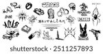 Urban street art featuring edgy graffiti elements, rebellion symbols, and anti-authority themes. Underground subculture, flash tattoo, graffiti, street art, criminal isolated elements. Vector graphic