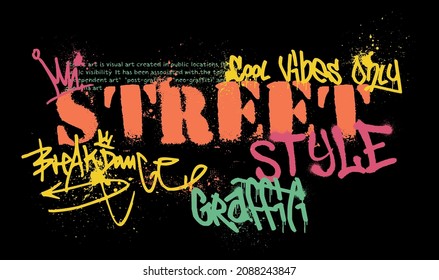 Urban street art graffiti slogan print with splash and handwritten font for graphic tee t shirt - Vector