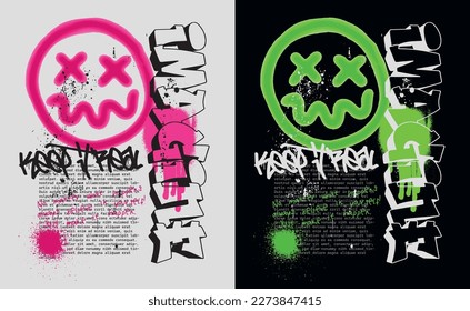 Urban street art neon graffiti typography slogan with spray effect emoji for graphic tee t shirt or poster - Vector. - Shutterstock ID 2273847415