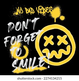 Urban street art neon graffiti typography slogan with spray effect emoji for graphic tee t shirt or poster - Vector - Shutterstock ID 2274134215