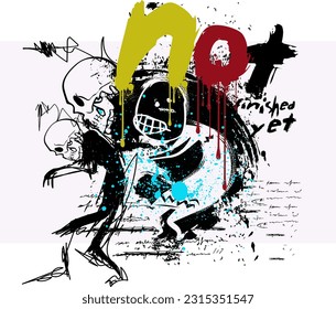 Urban street art neon graffiti typography, t shirt print patterns the symbolic image of the skull,  typography street art graffiti slogan print vector