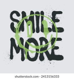 Urban street art neon graffiti typography smile more slogan with spray effect emoji for graphic tee t shirt or poster - Vector
