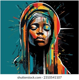Urban street art style painting of the virgin Mary - Shutterstock ID 2310541107