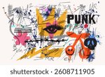Urban street art tags, spray, graffiti typography slogan with spray effect emoji for graphic tee t shirt or poster. Vector colored graffiti urban elements in vector isolated on white background.